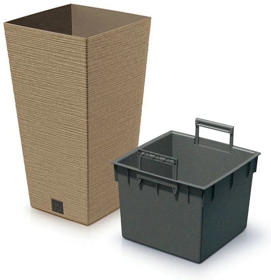 FURU SQUARE ECO WOOD virágtartó 39, 5 cm, barna, betéttel, L