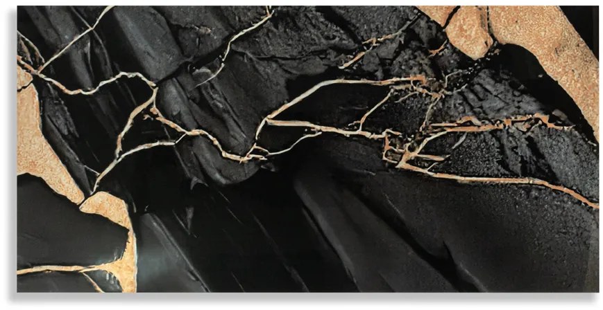 Öntapadós PVC csempepanel, 4db-os csomag, Fekete-sárgásbarna márvány, 30 x 60 cm