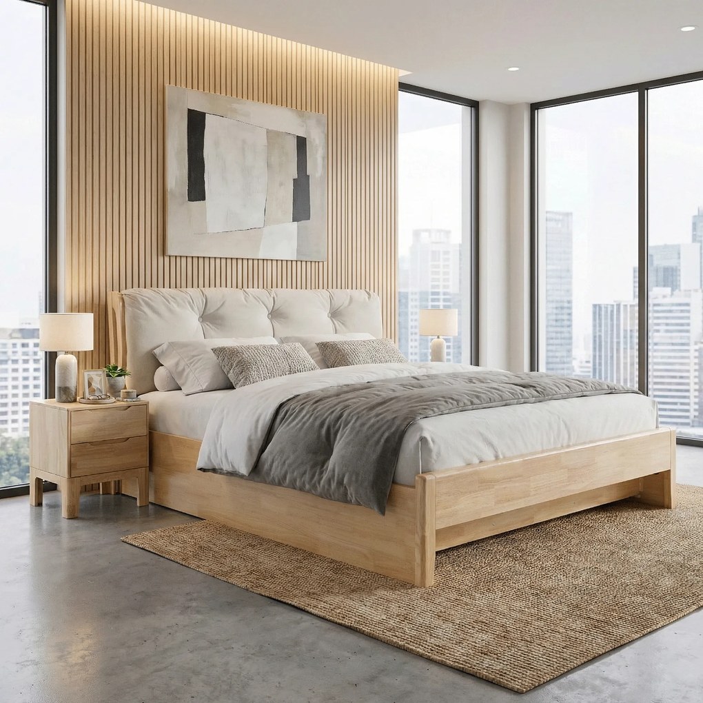 Franciaágy, 160x200, masszív fa, természetes, FLORENCIA