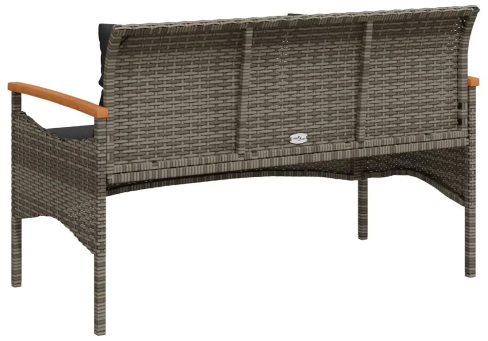 szürke polyrattan kerti pad párnával 116 x 62,5 x 74