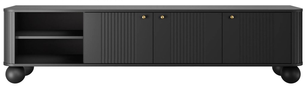 Vesper TV-szekrény 187 cm háromajtós - fekete arany fogantyúkkal gömb lábakkal