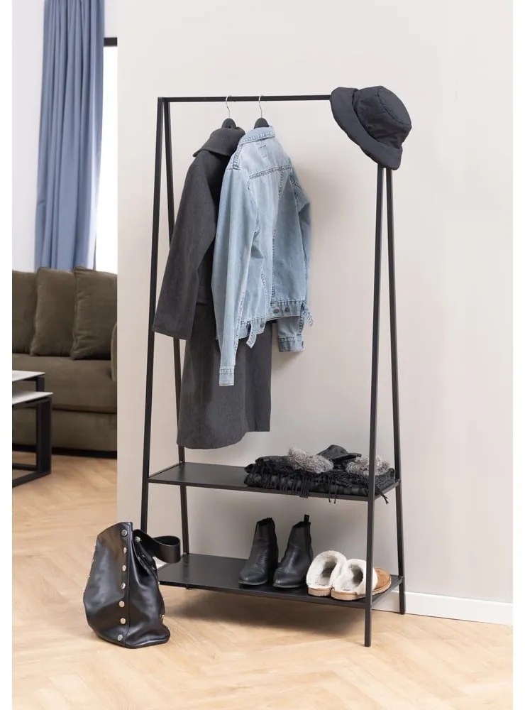 Fekete ruhatartó állvány kőrisfa dekorral Seaford – Actona