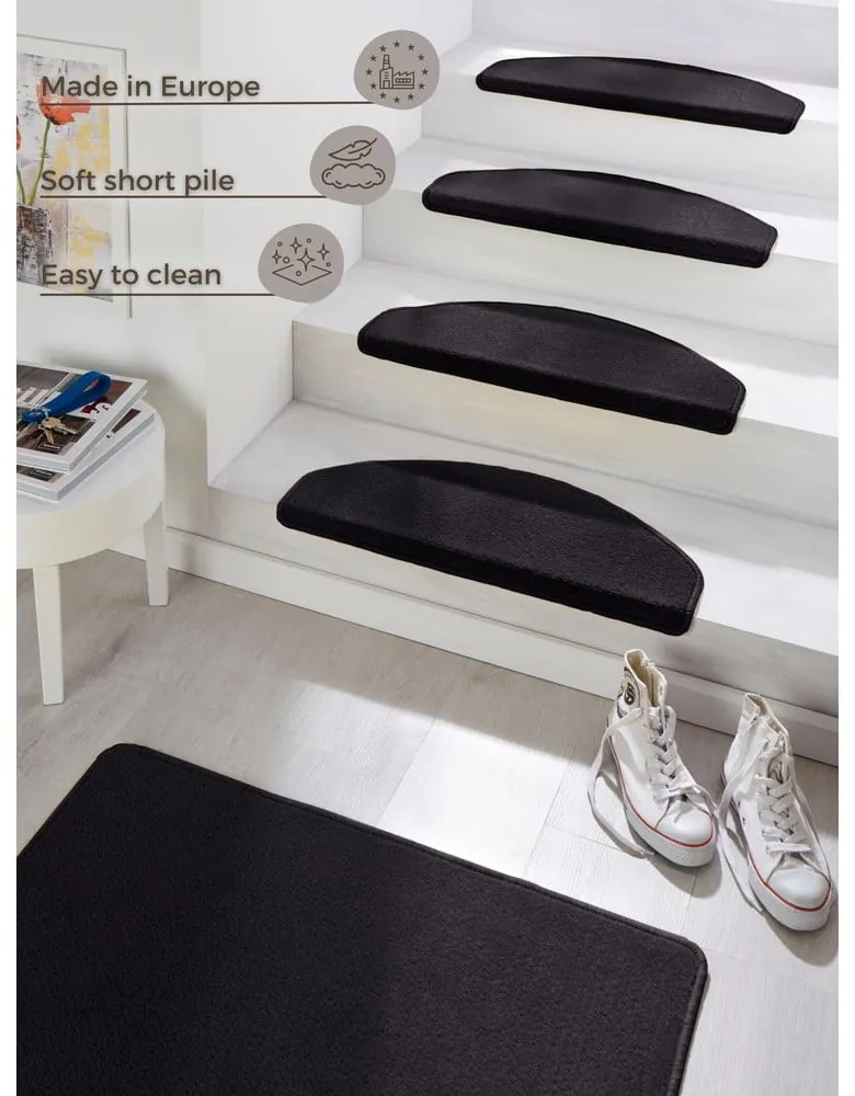 Fekete öntapadós lépcsőszőnyeg szett 15 db-os 23x65 cm Fancy – Hanse Home