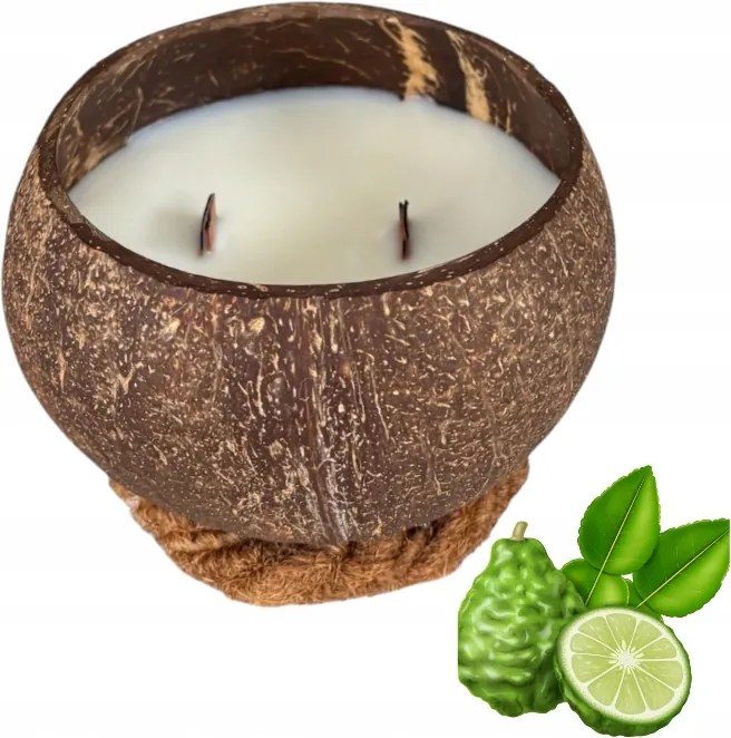 Illatgyertya Kókuszban KM12M Bergamott Lime HandMade Fa. Kanóc