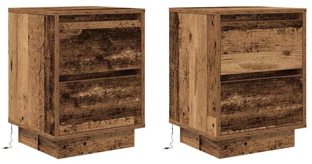 2 db antik fa éjjeliszekrények LED világítással 38x34x50 cm