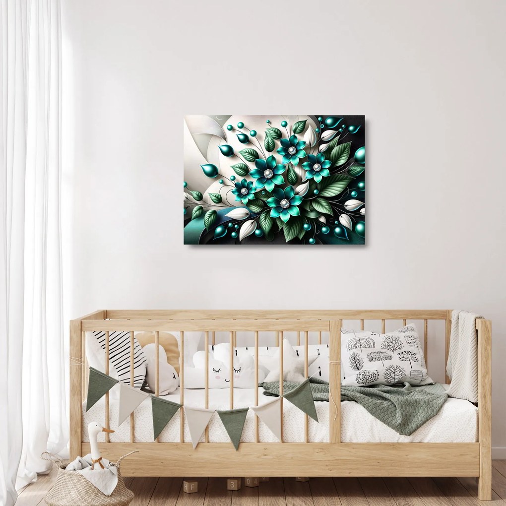 Üveg kép - 3D türkiz virágok (70x50 cm)