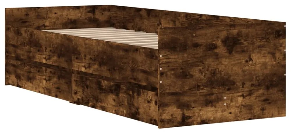 füstös tölgy színű műfa ágykeret fiókokkal 100 x 200 cm