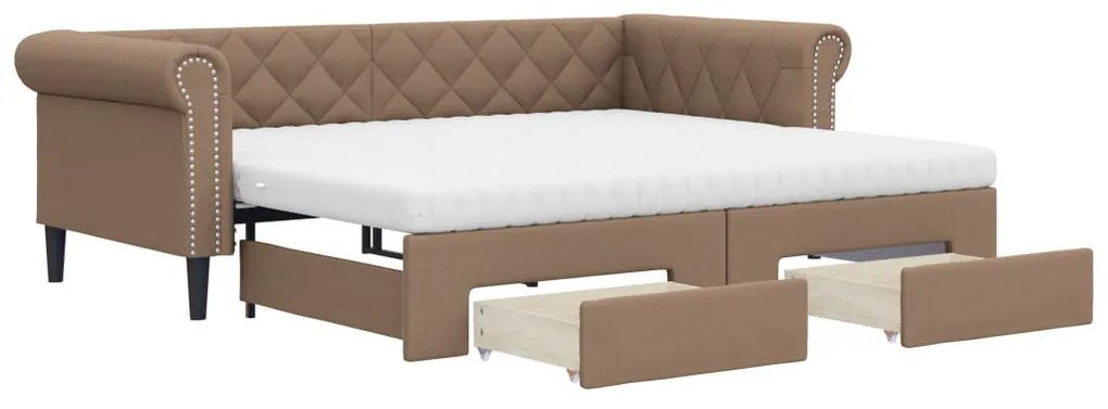 cappuccino színű kihúzható műbőr heverő fiókkal 90 x 200 cm