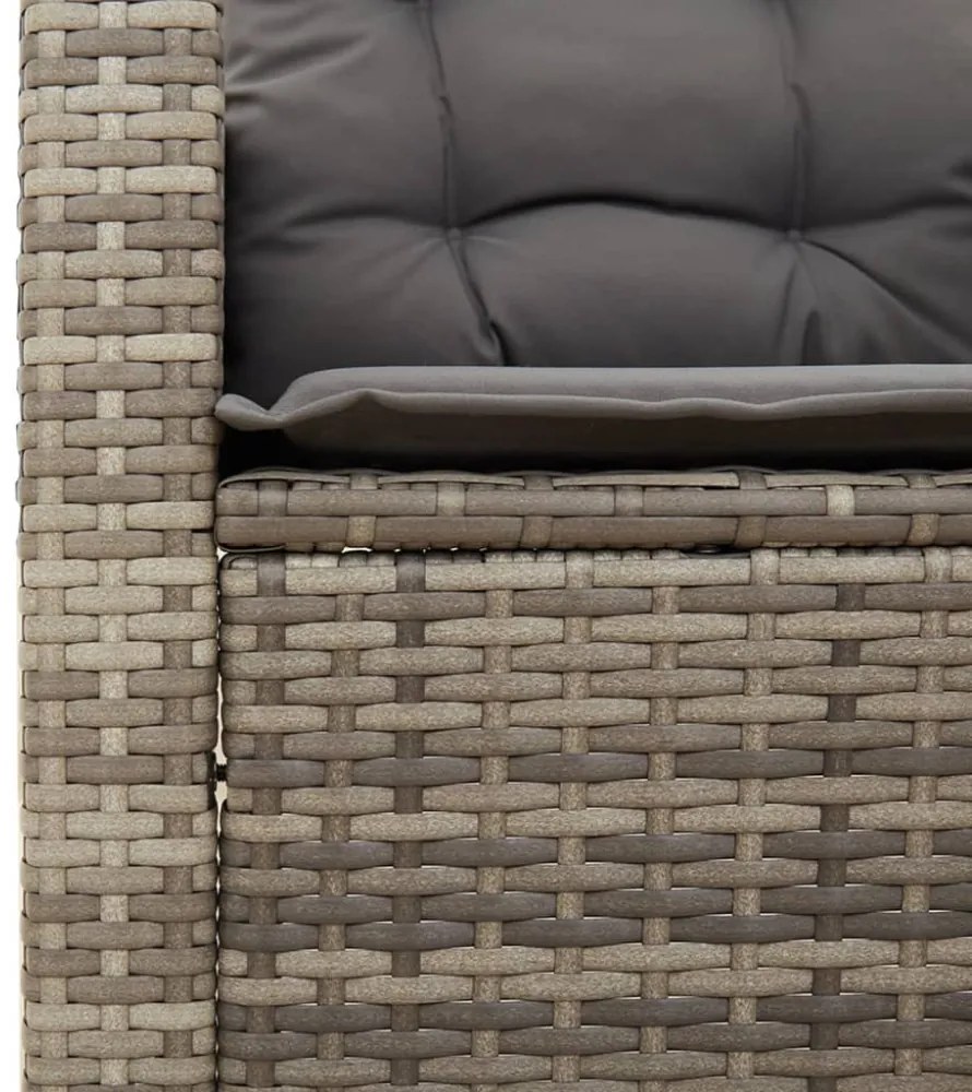 3 részes szürke polyrattan és akácfa bisztrószett párnákkal