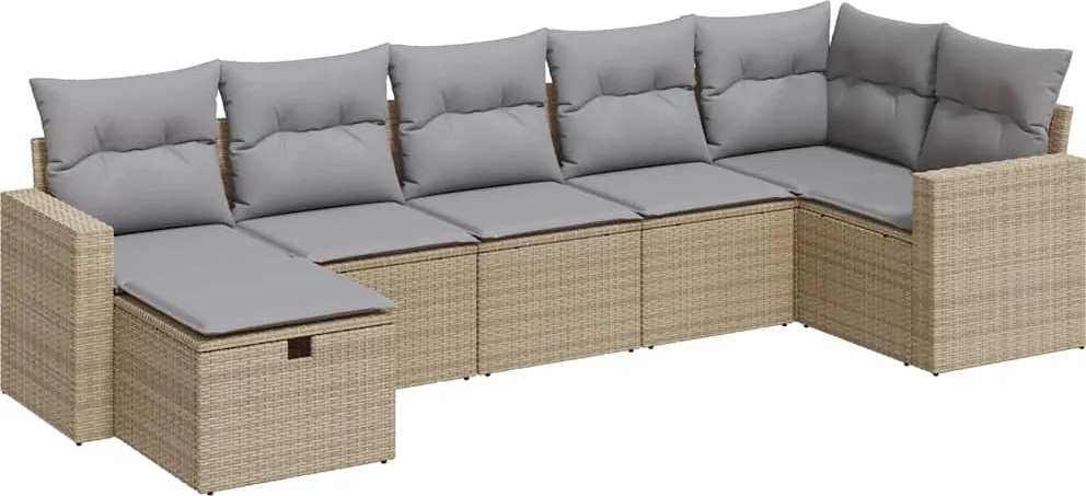 vidaXL 7 részes bézs polyrattan kerti ülőgarnitúra párnákkal