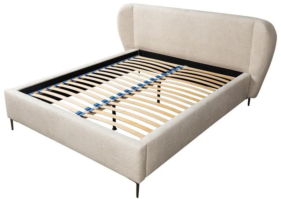 Bézs kárpitozott franciaágy ágyráccsal 160x200 cm Makana – Makamii