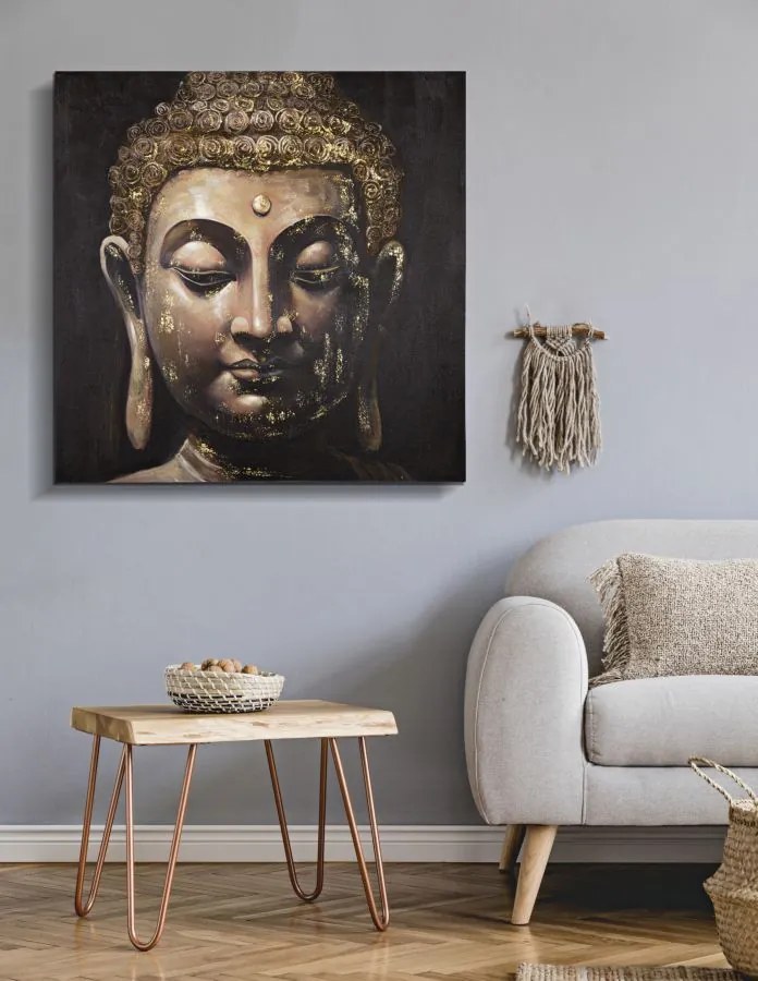 Arany Buddha Falikép Sötét Háttérrel – Vászonkép 100×100 cm