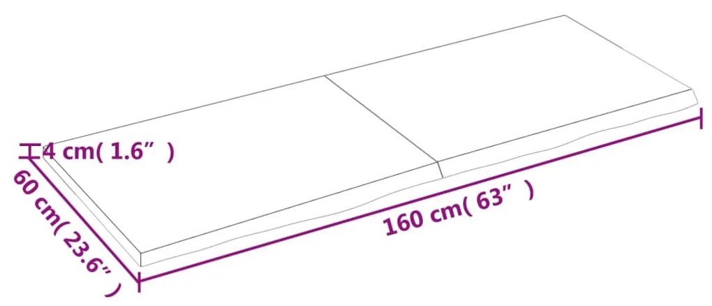 sötétbarna kezelt tömör tölgyfa fali polc 160 x 60 x (2-4) cm