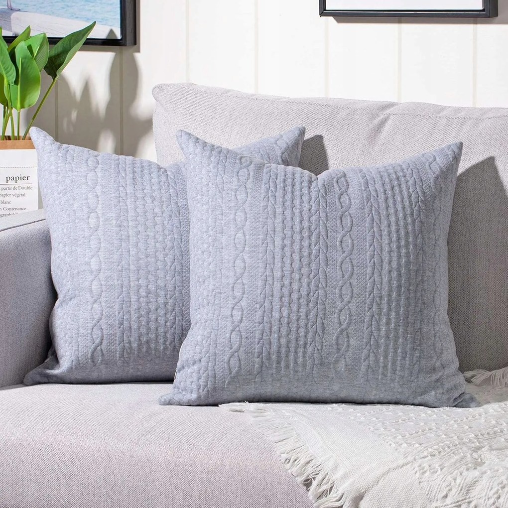 Párnahuzat 45x45cm dekoratív csíkos mintával világosszürke 2db