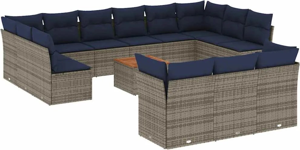 vidaXL 14 részes szürke polyrattan kerti ülőgarnitúra párnákkal