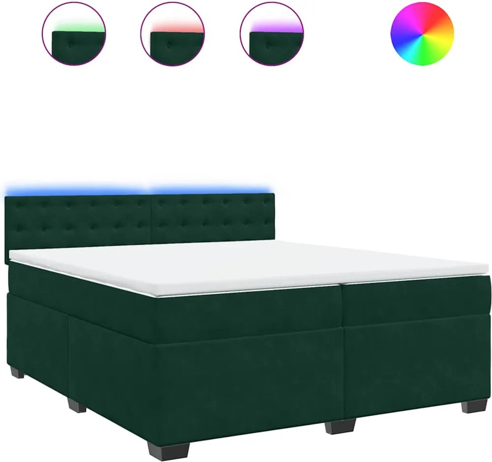 vidaXL sötétzöld bársony rugós ágy matraccal 200x200 cm
