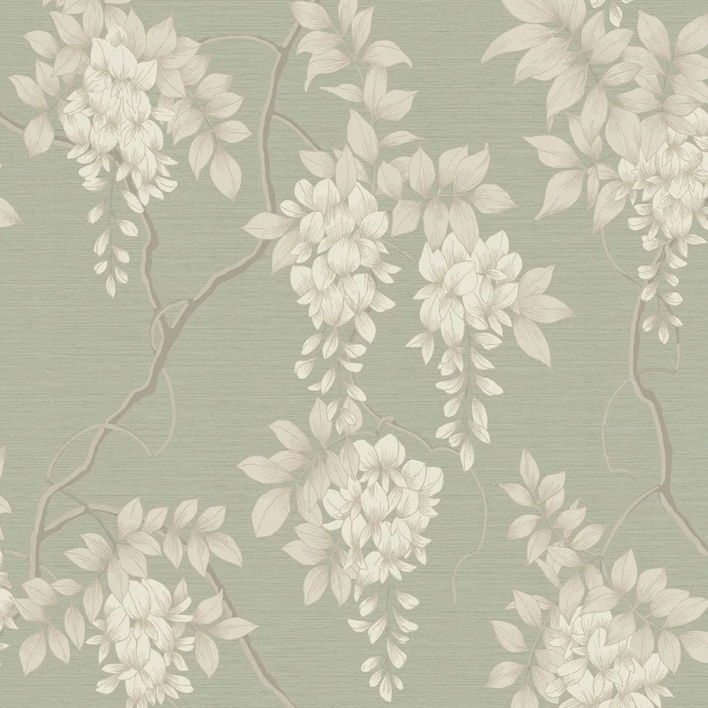 Zöld Vinil Tapéta Növényi Minta Wisteria