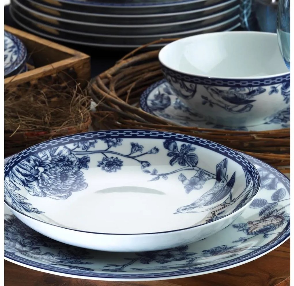 24 darabos étkészlet fehér/kék/porcelán