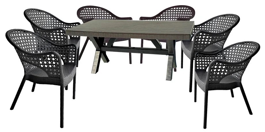 XXL 6 személyes stabil kerti bútorszett Antracit - Barna N