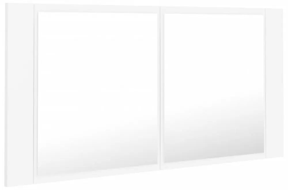 fehér akril LED-es fürdőszobaszekrény tükörrel 90x12x45 cm