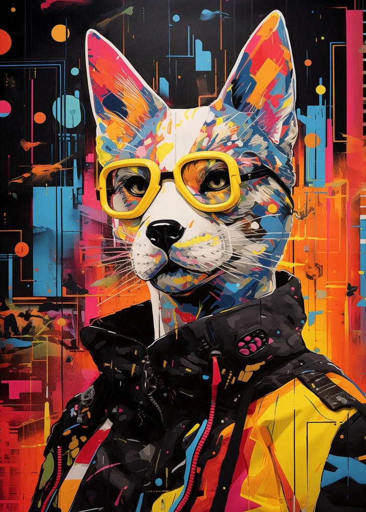 Poszter 25x35cm Macska városi stílusban