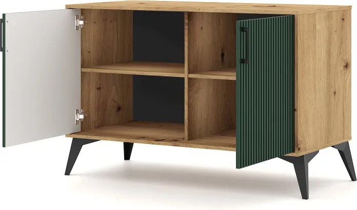 Komód 2 ajtós Artisan tölgy / zöld színkombinációban – LUGO LU02