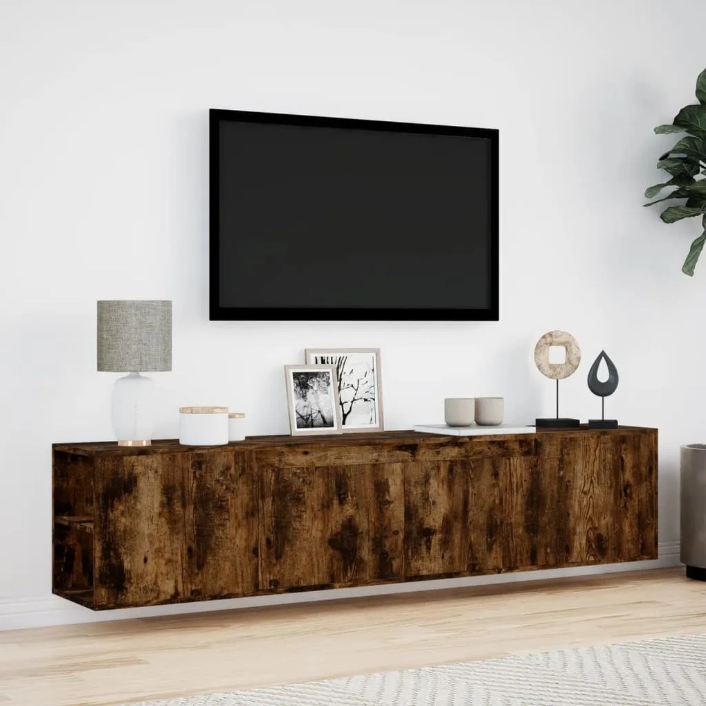füstös tölgy színű fali TV-szekrény LED-del 180 x 31 x 39,5 cm
