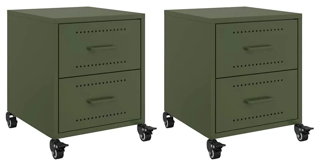 2 db olívazöld acél éjjeliszekrény 36x39x43,5 cm