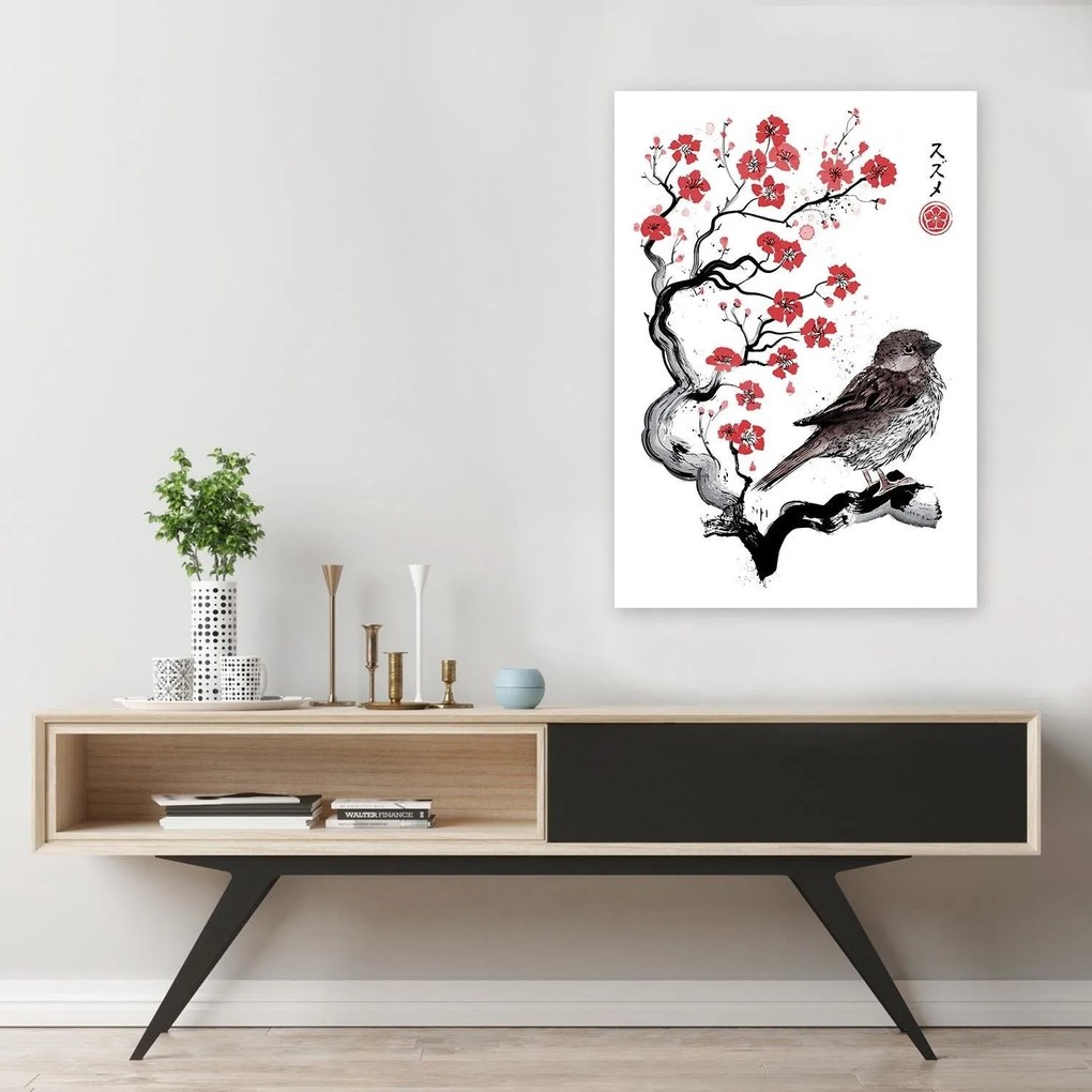 Gario Vászonkép Kis veréb Sumi-e - Dr.Monekers Méret: 70 x 100 cm