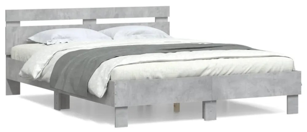 betonszürke szerelt fa ágykeret fejtámlával 140x190 cm