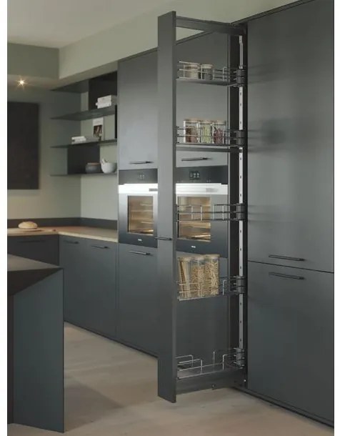 Konyhai fémrács, kamravasalat, 200mm, ezüst szürke, teljes kihúzású, csillapított záródás, 1880-2180mm, 5 kosár SIGE, Green Line 258