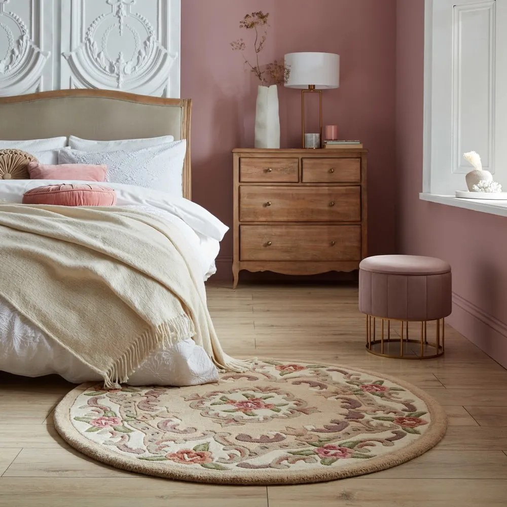 Aubusson bézs gyapjú szőnyeg, ⌀ 120 cm - Flair Rugs
