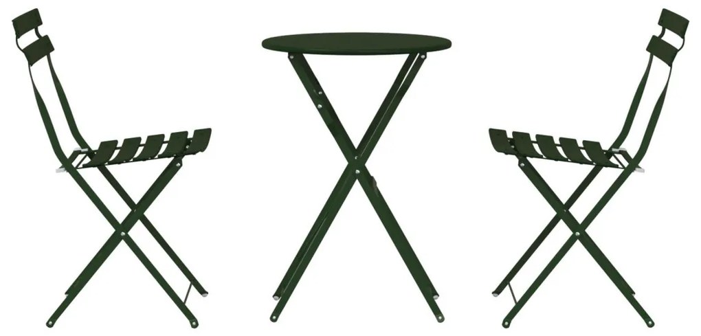 3 Részes Összecsukható Bistro Szett Sötét Zöld Acél