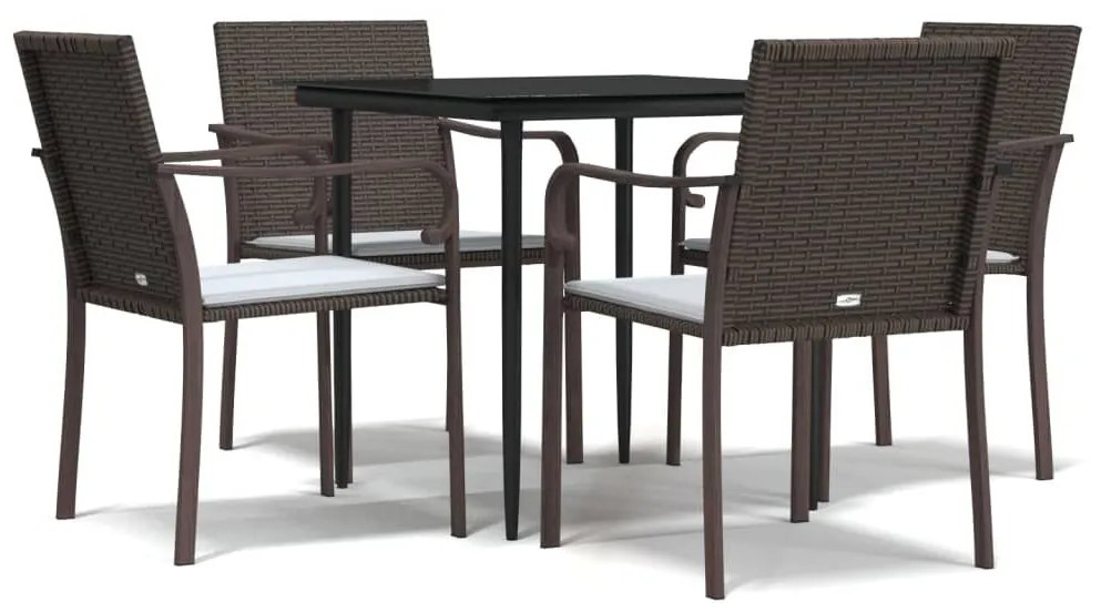 5 részes polyrattan és acél kerti étkezőgarnitúra párnával