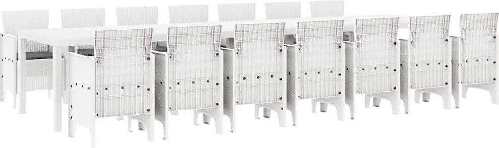 vidaXL Kerti étkező szett párnákkal párnával 15 pcs Fehér PP