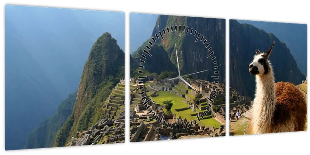 Kép - Láma és Machu Picchu (órával) (90x30 cm)