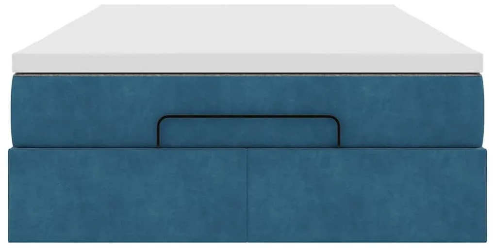 Ottomán ágykeret matraccal sötétkék 120x200cm bársony