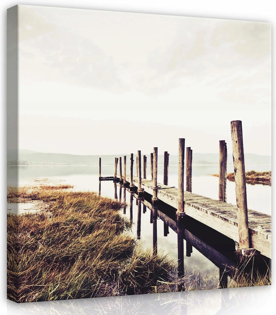 Vászonkép 40x40 Móló víz nyugalom csend tükröződés fa természet melankólia