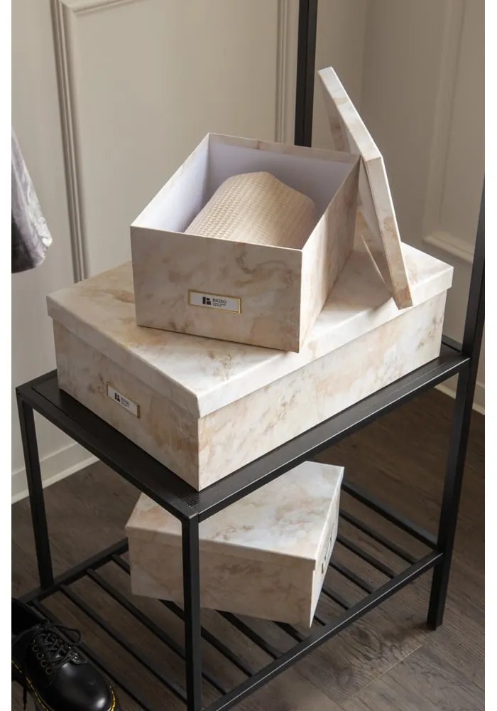 Bézs fedeles karton tárolódoboz szett 3 db-os 31x47x15,5 cm Inge Paper Laminate – Bigso