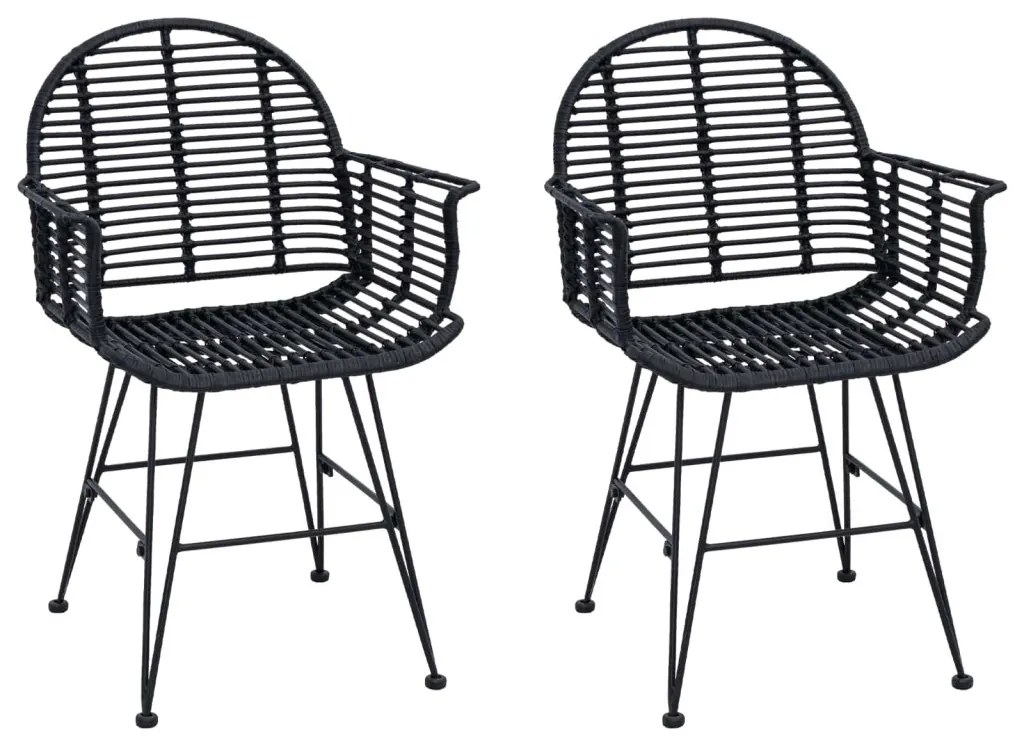 Étkezőszék 2 pcs Fekete 57 x 54.5 x 85 cm Rattan és Vas