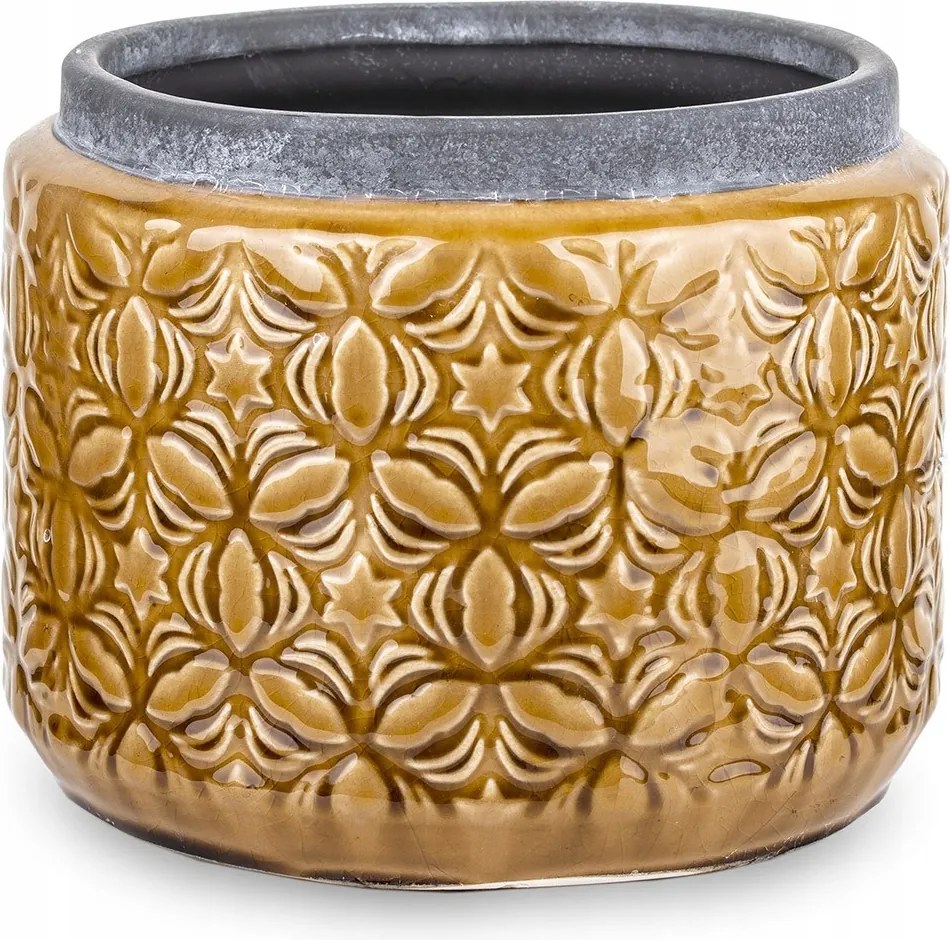 Virágtartó Sárga Barna 15x19cm Díszített KERÁMIA20