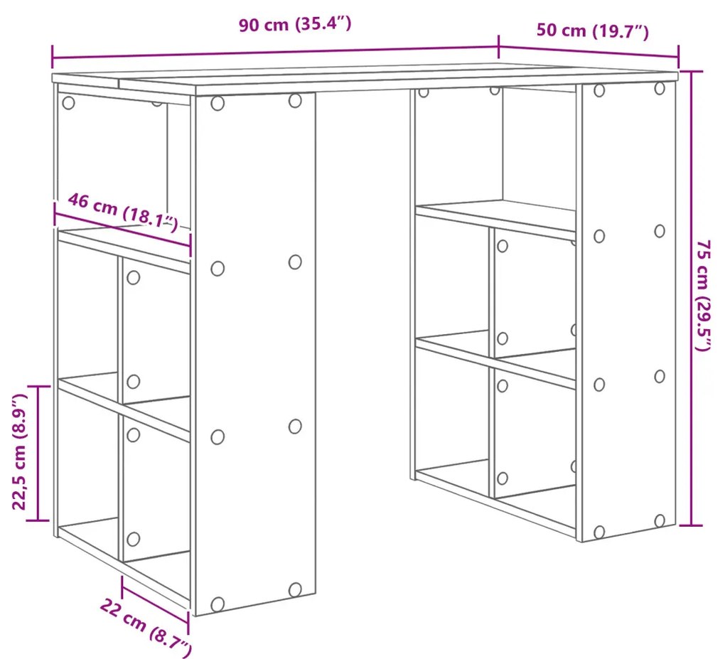 vidaXL Asztal polcokkal Szürke Sonoma 90 x 50 x 75 cm Faanyag
