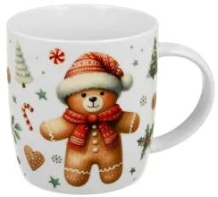 Karácsonyi porcelán bögre mézeskalács macis fenyőfa díszcsomagolásban 400 ml