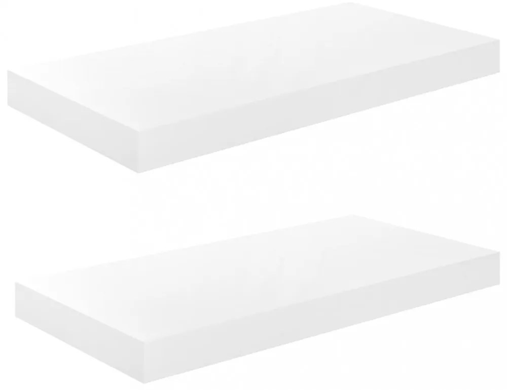 2 db magasfényű fehér MDF lebegő fali polc 50 x 23 x 3,8 cm