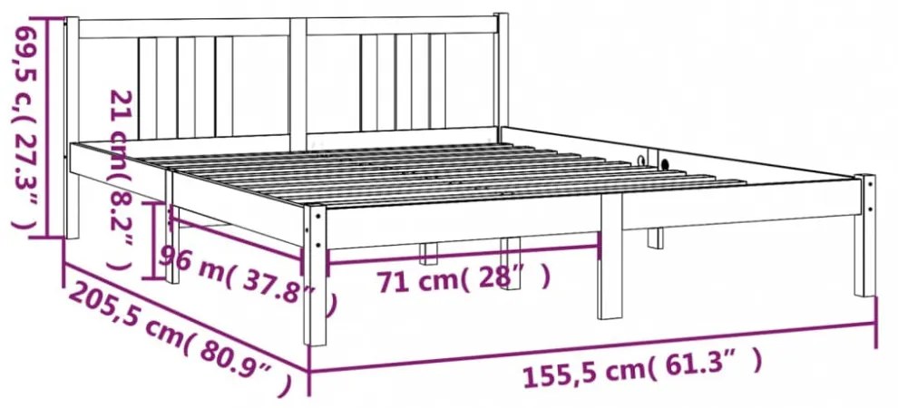 King Size fekete tömör fa ágykeret 150 x 200 cm