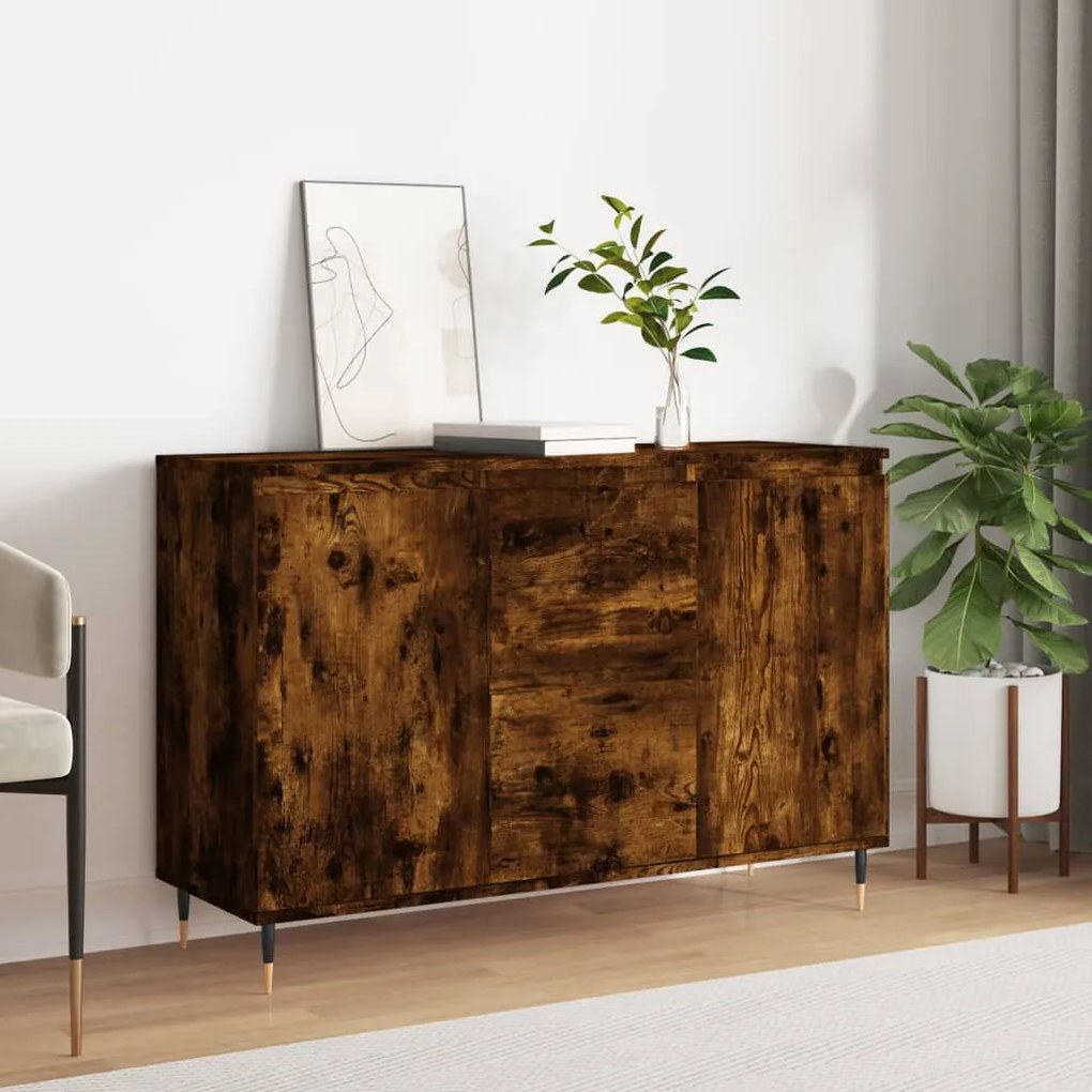 füstös tölgy színű szerelt fa tálalószekrény 101,5 x 35 x 70 cm