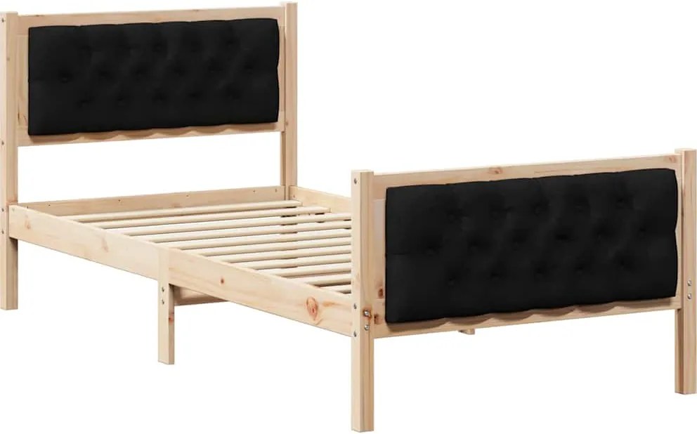 vidaXL Ágykeret fejtámlával Fekete 90 x 200 cm Tömör fenyőfa