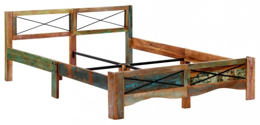 Vintage Fa Ágykeret - Tömör Újrahasznosított Fa, 166x212 cm, Egyedi Kivitelezés - Stabilitás és Elegancia Otthonában!