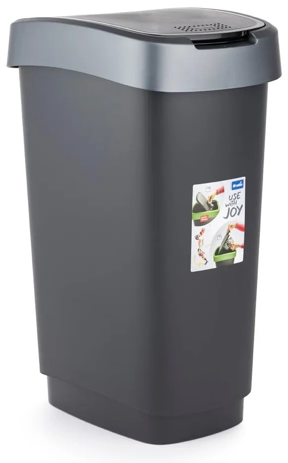 Ezüstszínű-fekete szemetes újrahasznosított műanyagból 25 l Twist - Rotho