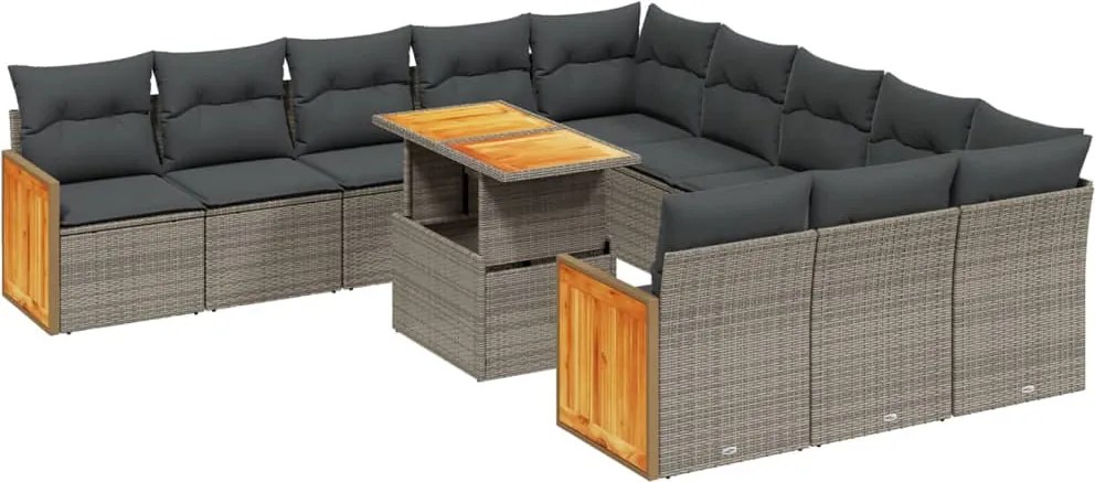 vidaXL 11 részes szürke polyrattan kerti ülőgarnitúra párnákkal